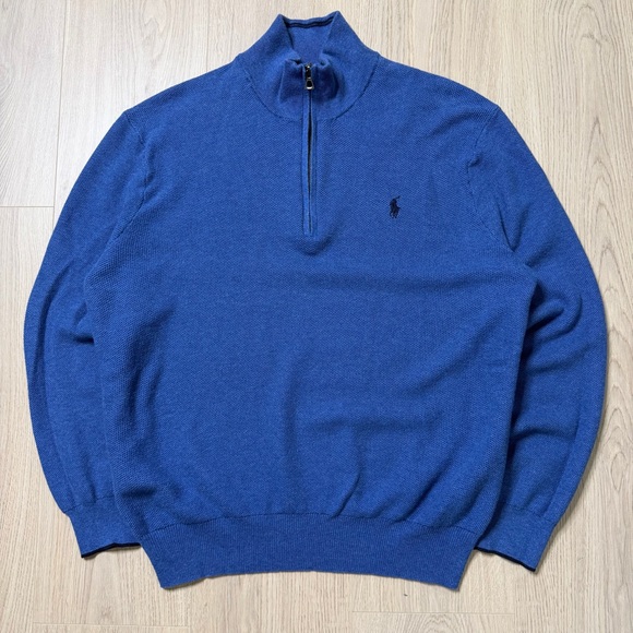 Polo Ralph Lauren Other - Polo Ralph Lauren Longsleeve 1/4 Zip Pima Cotton Knit Sweater Mens Large Blue